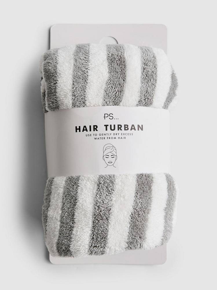Тюрбан для сушки волосся Primark “Hair Turban” флісовий полоска сірий