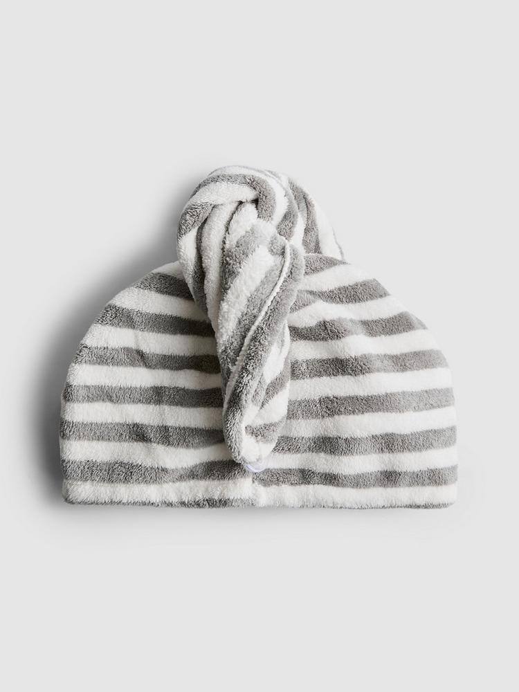 Тюрбан для сушки волосся Primark “Hair Turban” флісовий полоска сірий