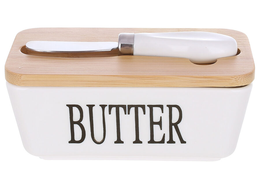 Маслянка порцелянова "Butter" з бамбуковою кришкою та ножем (15*8.5*7.5 см)
