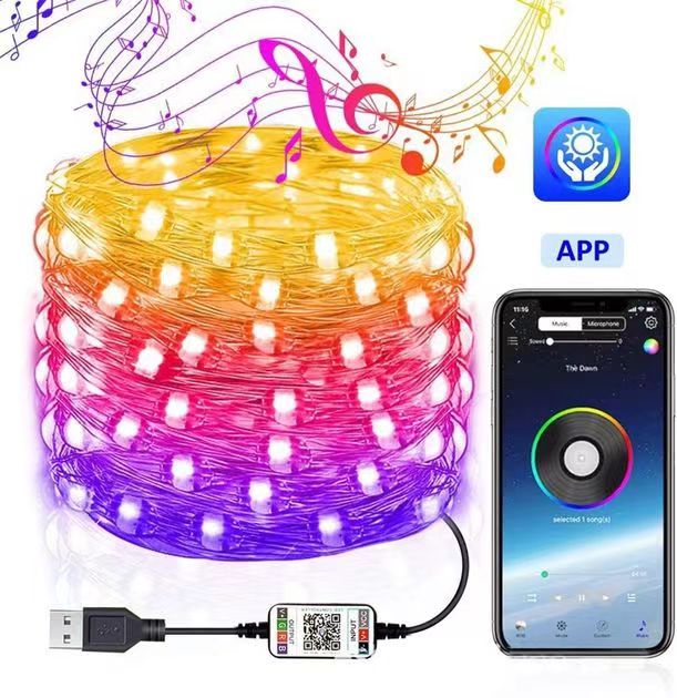 Гірлянда "Роса" Smart RGB 10 м/ 100 LED з пультом кольорова (USB Bluetooth з телефону)