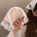 Хустина на обручі в стилі Бохо/ Богема з мереживом рожева