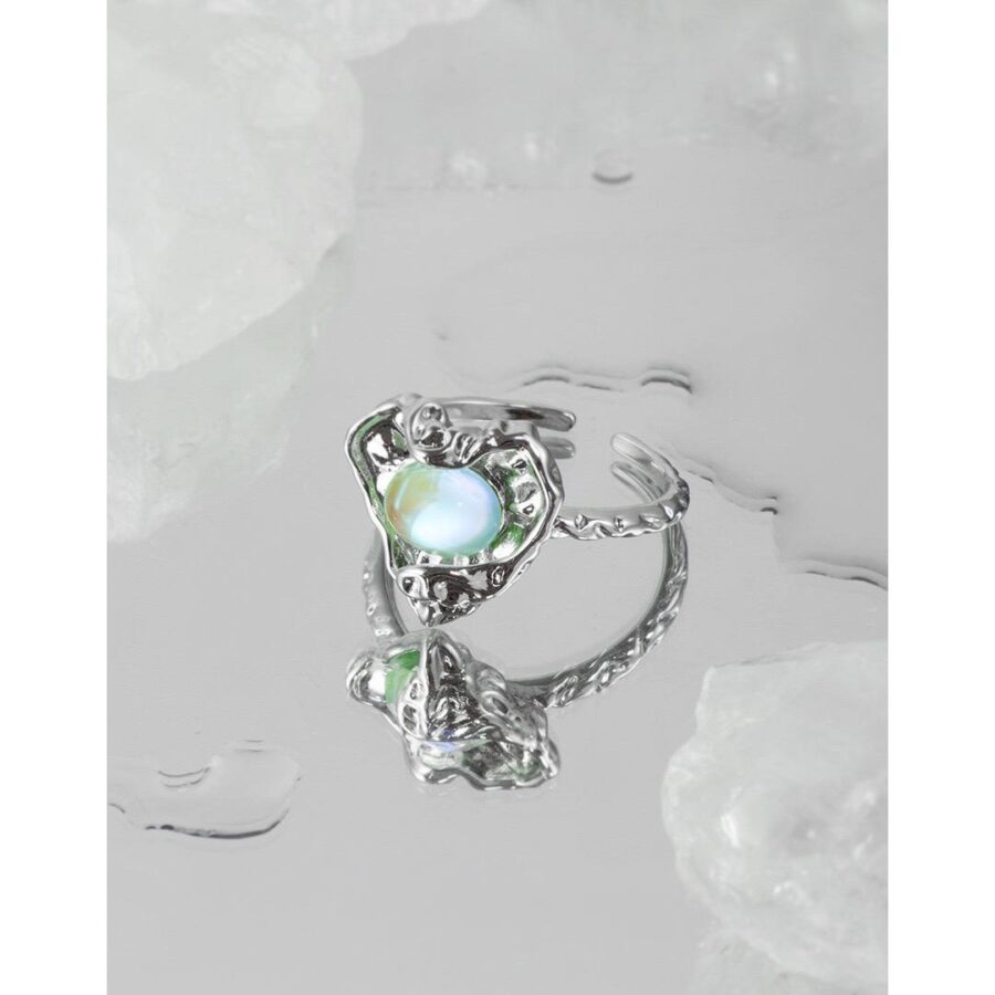 Каблучка жіноча геометрична "Серце" абстрактна з камінцем срібна (8170)