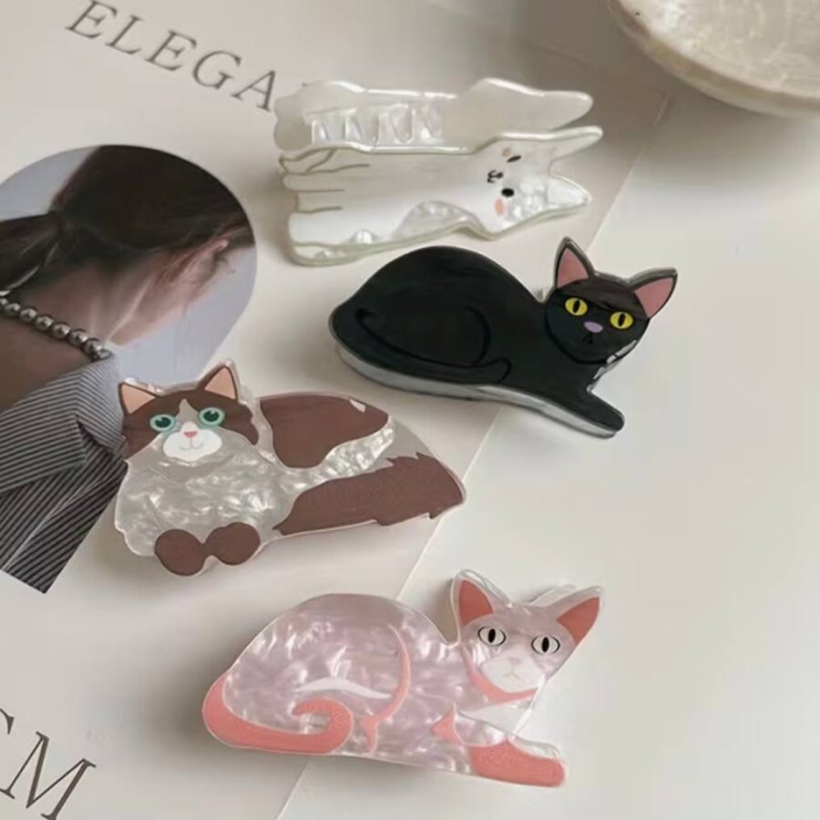 Заколка-краб для волосся "Котик" перламутрова
