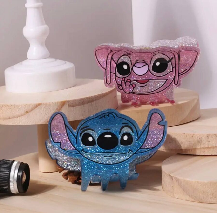 Заколка-краб для волосся "Стітч/ Stitch" рожева/ синя