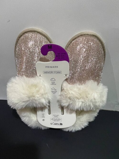 41e0d7c8-0e55-4994-b7b0-89799b12f3cb.jpg Тапочки-сабо жіночі "Блискучі" Primark еко-хутро всередині (устілка меморі) золоті