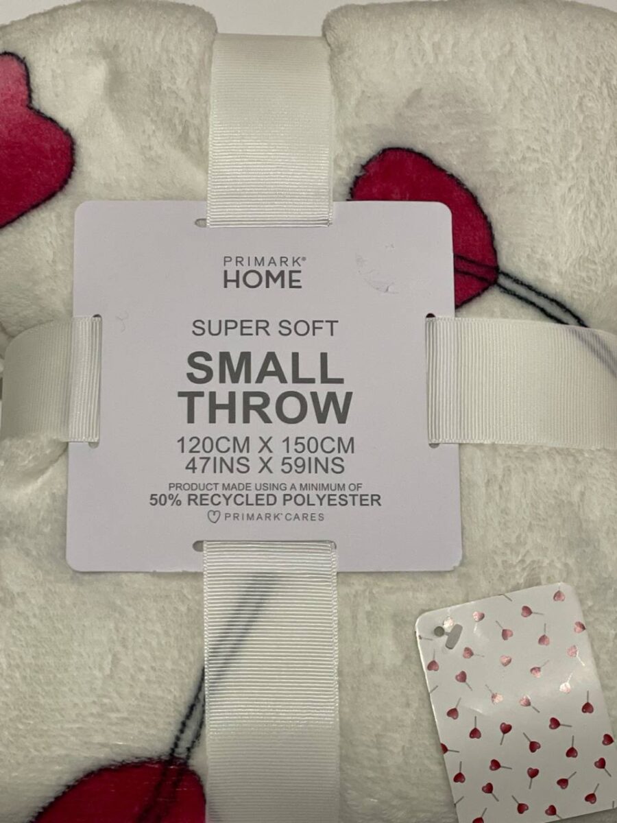 Плед "Сердечка" Primark super soft білий (120*150)