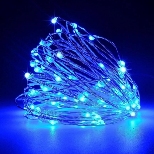 Гірлянда портативна "Роса" 10 м/ 3 режима/100 LED синє світло (USB+батарейки)