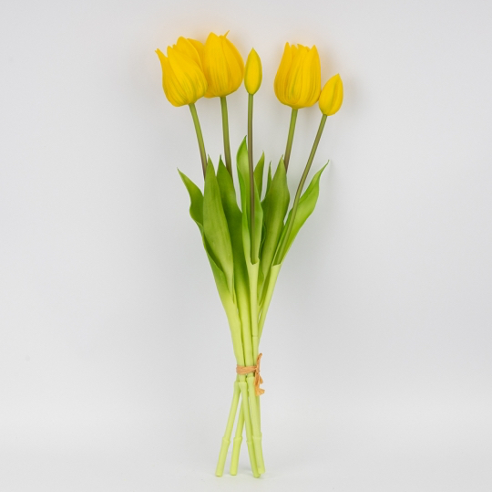 Штучний букет тюльпанів 5 бутонів/ 50 см "Весняна насолода" (латекс) жовтий