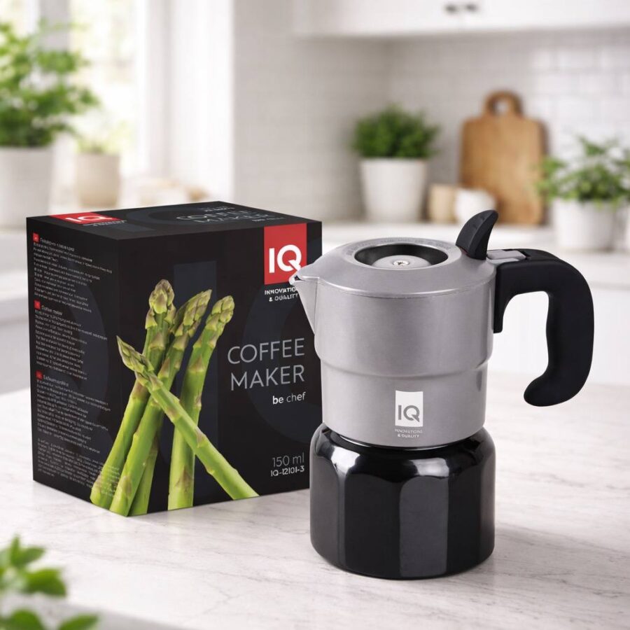 Кавоварка гейзерна IQ Coffee maker (3 порції) 150 мл чорно-сіра