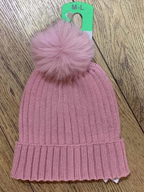 fff4ff22-cb26-48a7-b919-26710105d413.jpg Шапка-біні дитяча Primark в рубчик з помпоном рожевий/люрекс