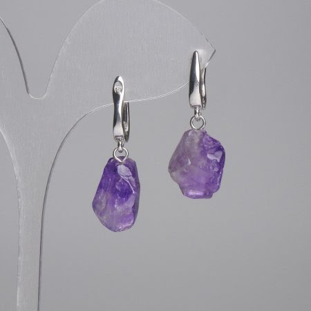 Сережки з натур. кам. Аметист 14х12-14 мм L-32 мм