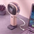 Вентилятор ручний/настільний акумуляторний з підставкою для телефона 3 швидкості 17х8 см OM227
