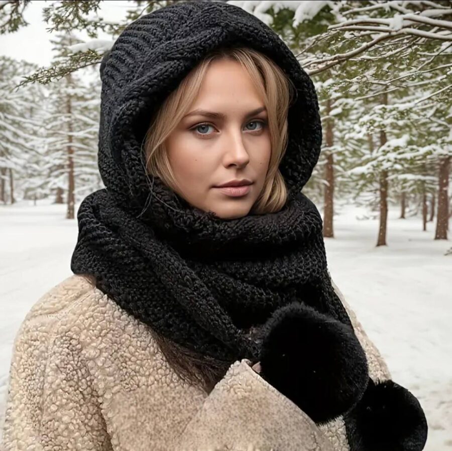 Шапка-шарф 83*39*30 см "Коса" в'язаний (акрил) чорний
