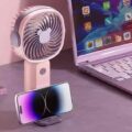 Вентилятор ручний/настільний акумуляторний з підставкою для телефона 3 швидкості 17х8 см OM227